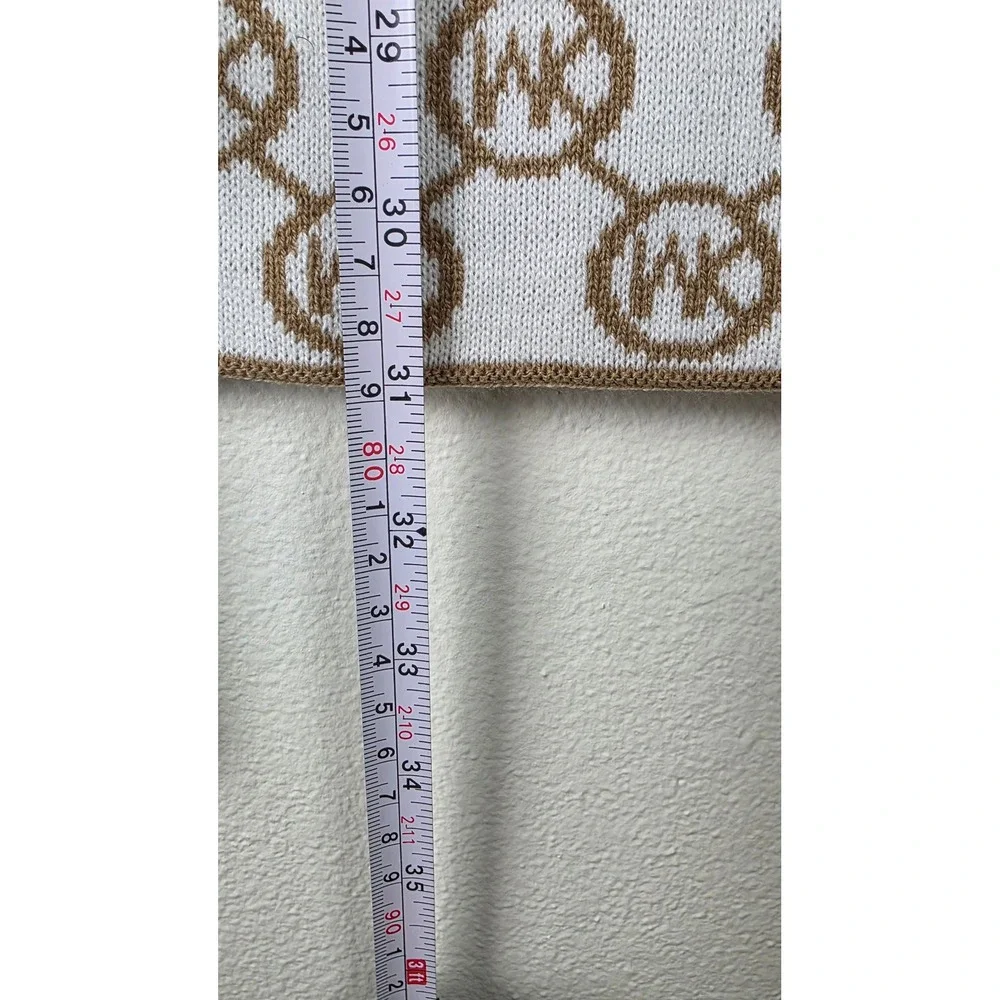 Michael Kors Knit Scarf Camel Cream Reversible MK Logo Monogram 62